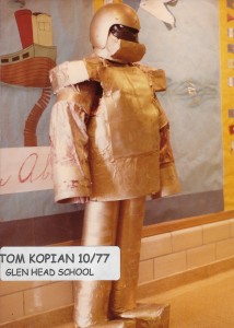 Tom in homemade robot costume for school 1977